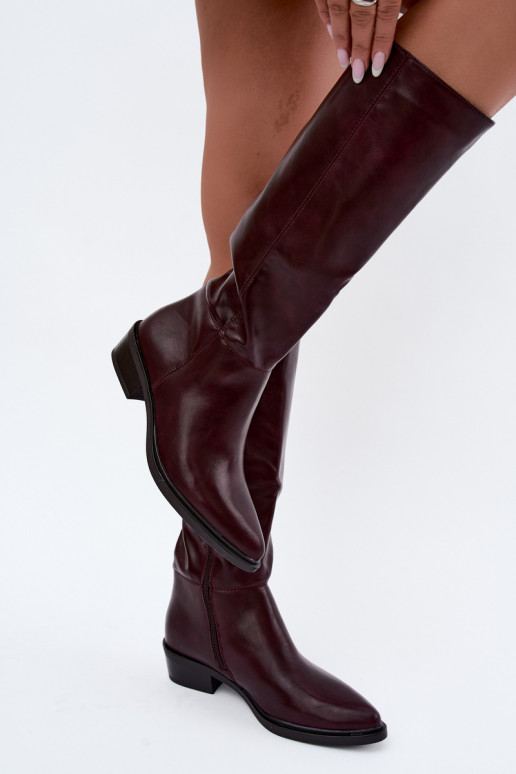 Philomene botas largas calentitas con tacón bajo en color burdeos