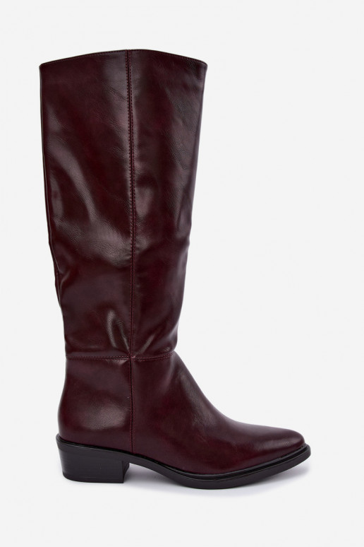 Philomene botas largas calentitas con tacón bajo en color burdeos