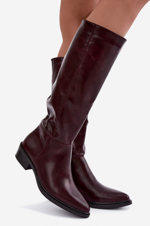 Philomene botas largas calentitas con tacón bajo en color burdeos