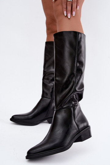 Philomene botas largas calentitas con tacón bajo en color negro 2