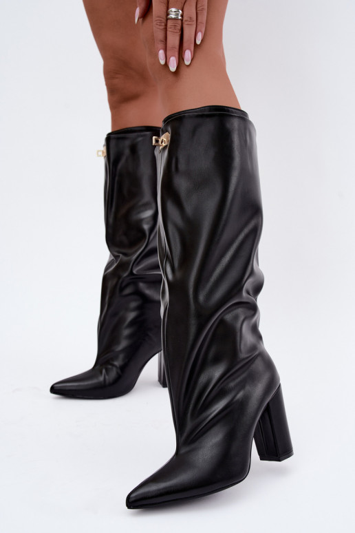 Luminelle botas largas calentitas con caña doble y tacones en color negro