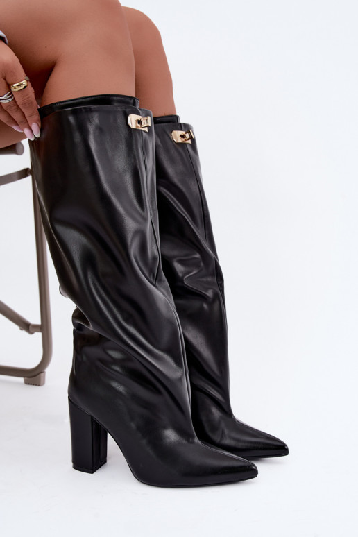 Luminelle botas largas calentitas con caña doble y tacones en color negro
