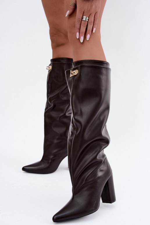 Luminelle botas largas calentitas con caña doble y tacones en color chocolate
