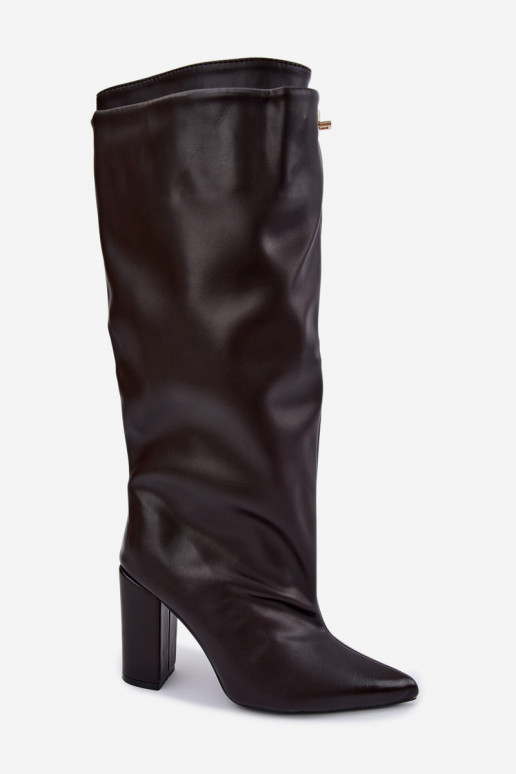 Luminelle botas largas calentitas con caña doble y tacones en color chocolate