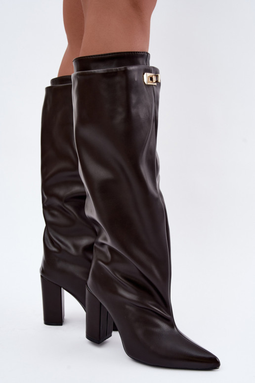 Luminelle botas largas calentitas con caña doble y tacones en color chocolate