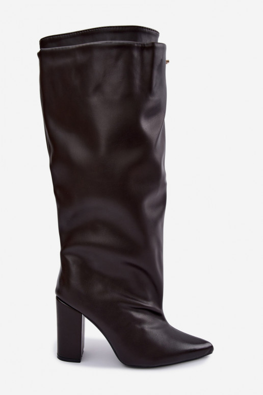 Luminelle botas largas calentitas con caña doble y tacones en color chocolate