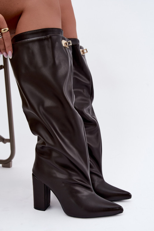 Luminelle botas largas calentitas con caña doble y tacones en color chocolate