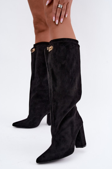 Botas altas forradas con doble caña y tacones, negras, de ante sintético Luminelle 2