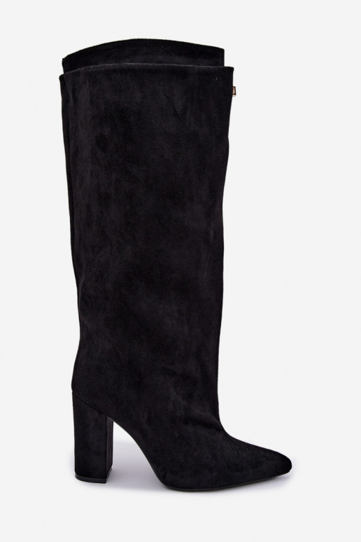 Botas altas forradas con doble caña y tacones, negras, de ante sintético Luminelle