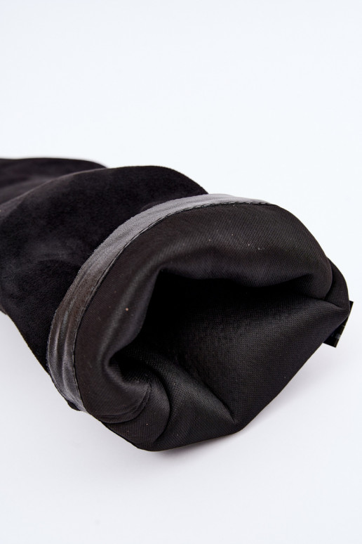 Botas altas forradas con doble caña y tacones, negras, de ante sintético Luminelle