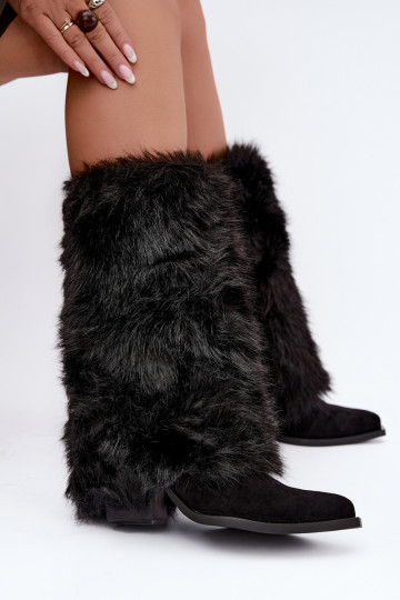 Botas altas cálidas con piel y cordones en color negro Saphielle