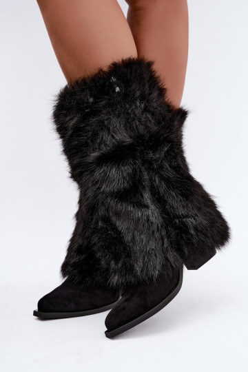Botas altas cálidas con piel y cordones en color negro Saphielle 2
