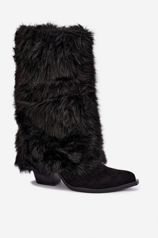 Botas altas cálidas con piel y cordones en color negro Saphielle
