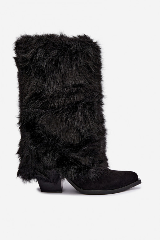 Botas altas cálidas con piel y cordones en color negro Saphielle