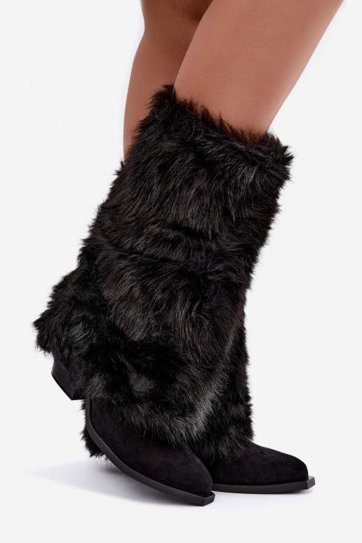 Botas altas cálidas con piel y cordones en color negro Saphielle