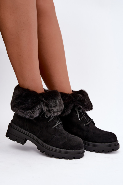 Botines cálidos con cordones y piel en el interior en color negro Heloise
