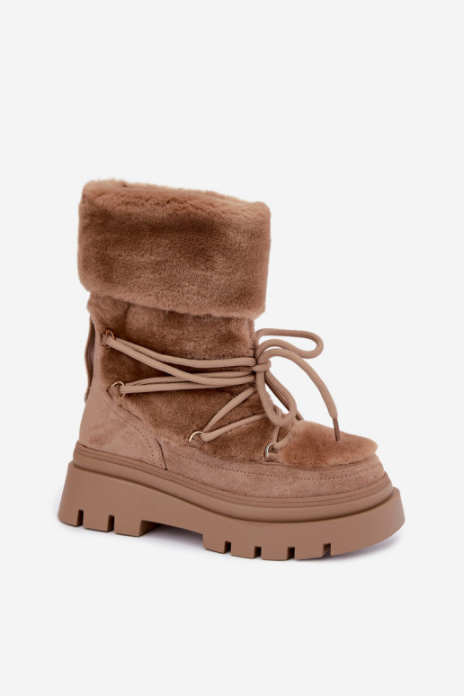 Botas de nieve con piel y plataforma en color arena Illyria