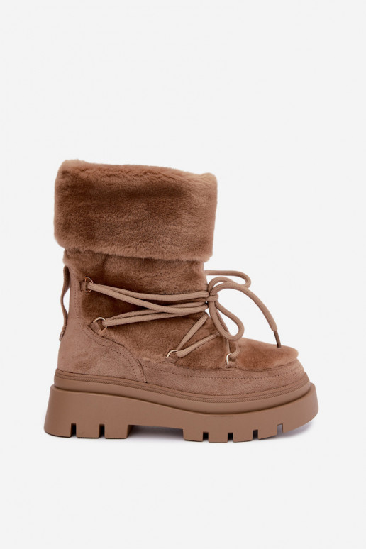 Botas de nieve con piel y plataforma en color arena Illyria