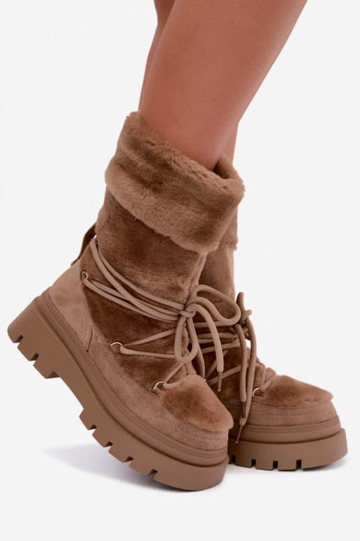 Botas de nieve con piel y plataforma en color arena Illyria