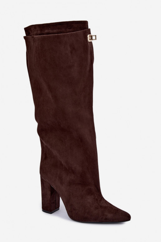 Botas altas cálidas con doble caña y tacones en color chocolate de ante Luminelle