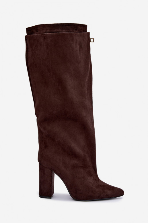 Botas altas cálidas con doble caña y tacones en color chocolate de ante Luminelle