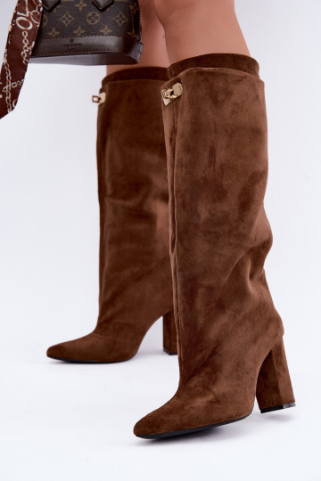 Botas altas cálidas con doble caña y tacones en color marrón de ante Luminelle 2