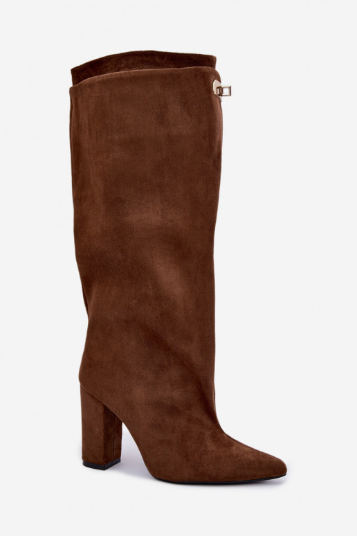 Botas altas cálidas con doble caña y tacones en color marrón de ante Luminelle