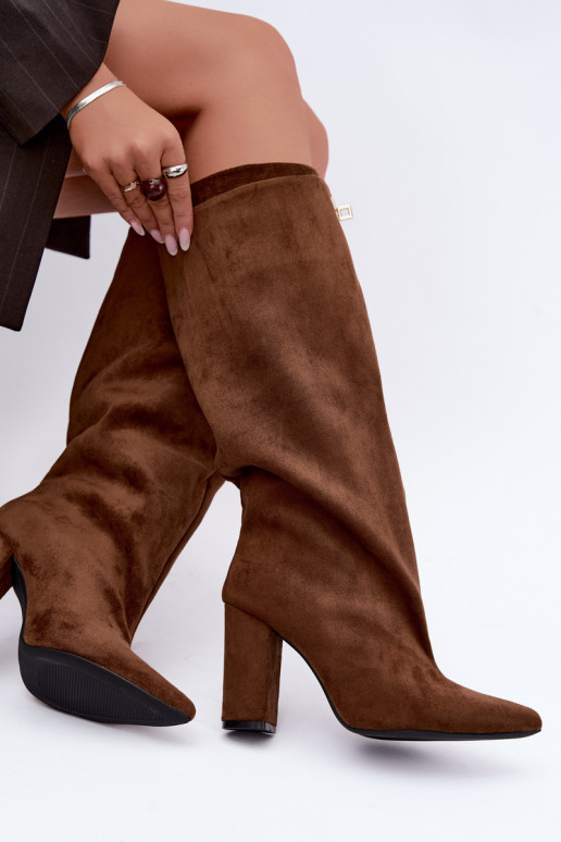 Botas altas cálidas con doble caña y tacones en color marrón de ante Luminelle