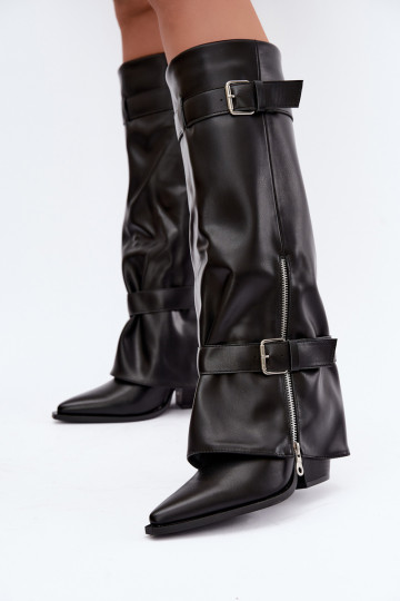 Botas altas con tacones y cordones con cintas y hebillas en color negro Amorette 2