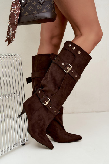 Botines marrones Isabeau con tacones finos y hebillas 2