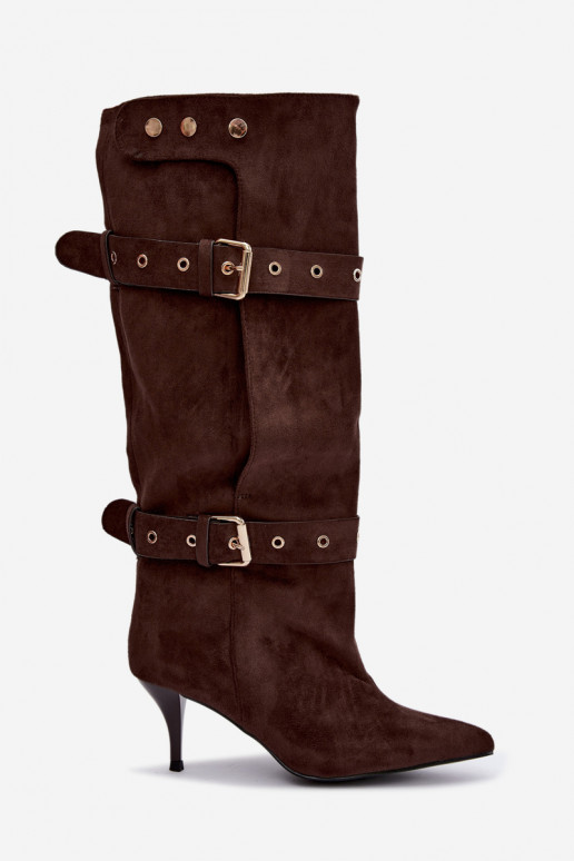 Botines marrones Isabeau con tacones finos y hebillas