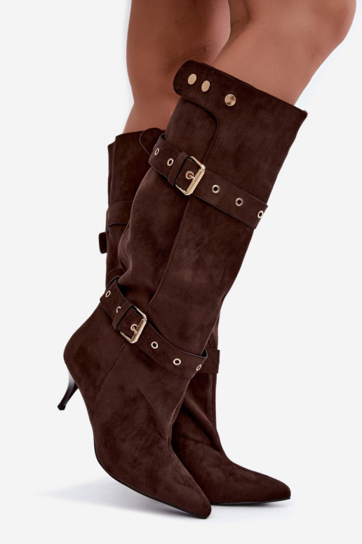 Botines marrones Isabeau con tacones finos y hebillas