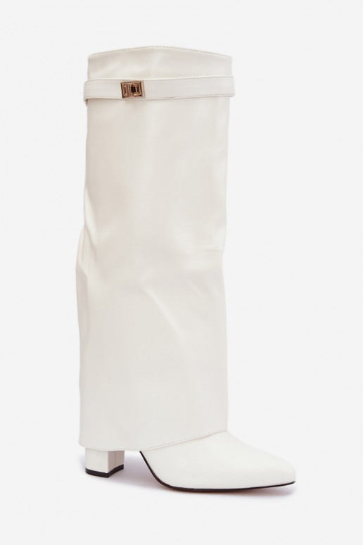 Botas altas para mujer Avamora con caña de cuero sintético y tacones blancos