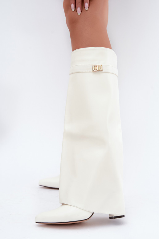 Botas altas para mujer Avamora con caña de cuero sintético y tacones blancos
