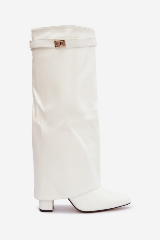 Botas altas para mujer Avamora con caña de cuero sintético y tacones blancos
