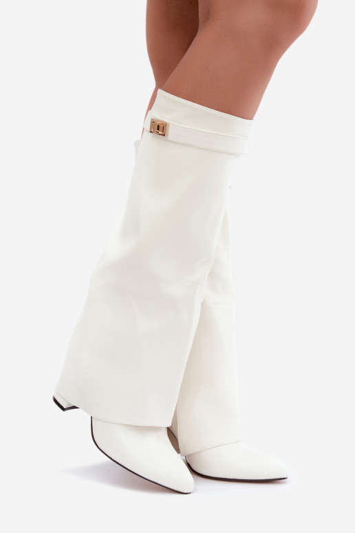 Botas altas para mujer Avamora con caña de cuero sintético y tacones blancos