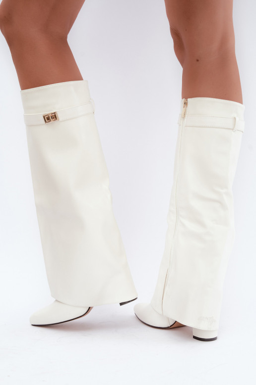 Botas altas para mujer Avamora con caña de cuero sintético y tacones blancos