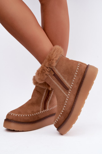 Botas de nieve para mujer Joceline con costuras y piel marrón