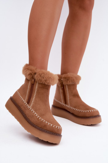 Botas de nieve para mujer Joceline con costuras y piel marrón 2