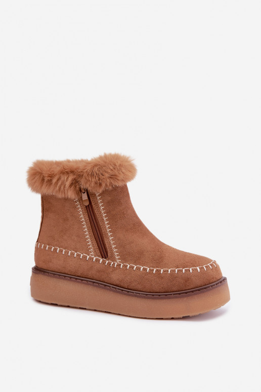 Botas de nieve para mujer Joceline con costuras y piel marrón