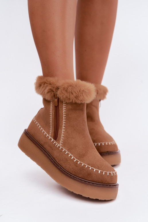 Botas de nieve para mujer Joceline con costuras y piel marrón