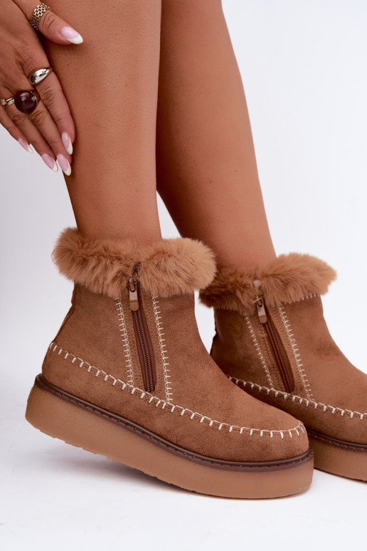 Botas de nieve para mujer Joceline con costuras y piel marrón
