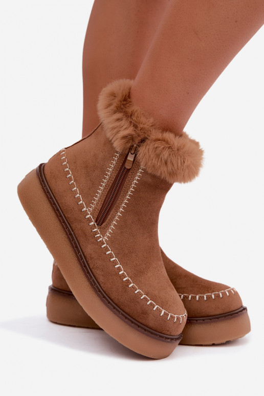 Botas de nieve para mujer Joceline con costuras y piel marrón