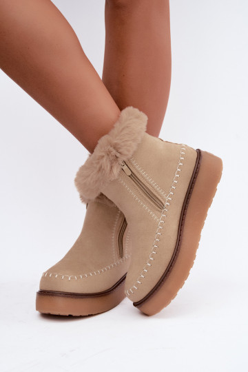 Botas de nieve para mujer Joceline con costuras y piel color arena