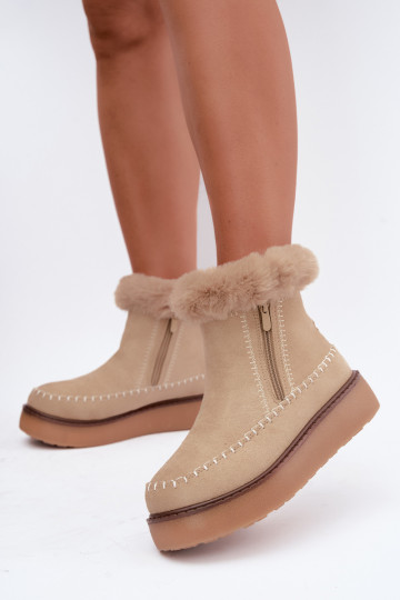 Botas de nieve para mujer Joceline con costuras y piel color arena 2