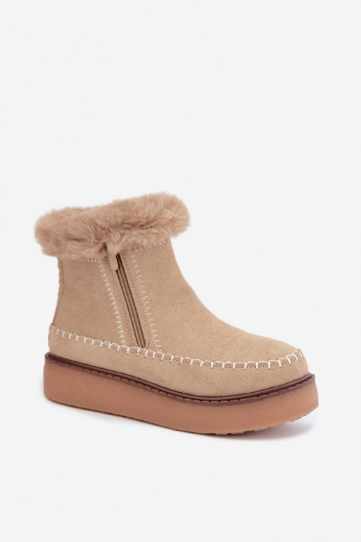 Botas de nieve para mujer Joceline con costuras y piel color arena