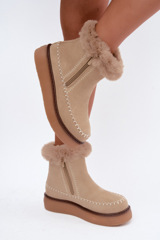 Botas de nieve para mujer Joceline con costuras y piel color arena