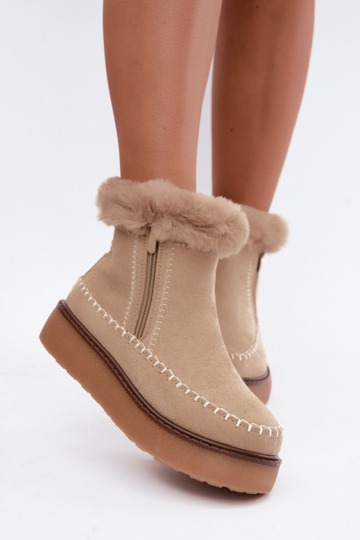 Botas de nieve para mujer Joceline con costuras y piel color arena