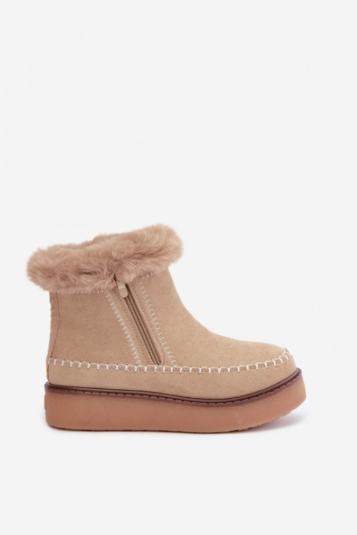 Botas de nieve para mujer Joceline con costuras y piel color arena