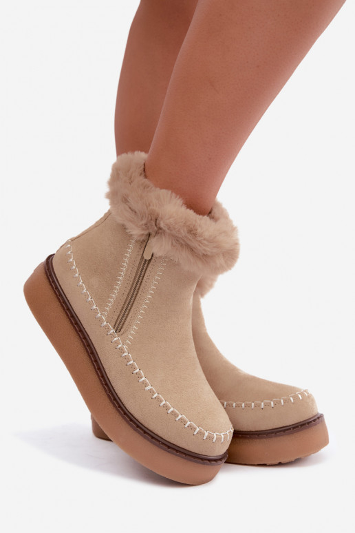 Botas de nieve para mujer Joceline con costuras y piel color arena
